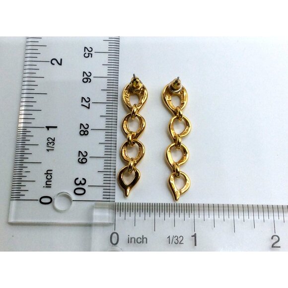 Vintage Napier Gold Dangling Chain Link Earrings With Polished Finish - Picture 4 of 5